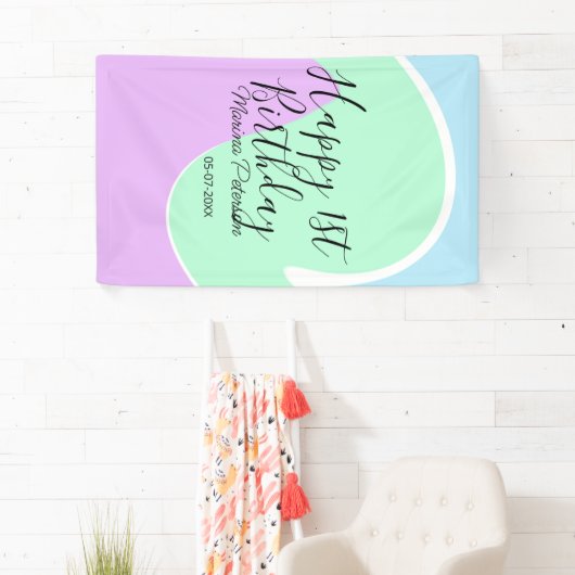 Happy 1st birthday pink green blue acrylic pour 横断幕 (インサイチュ)