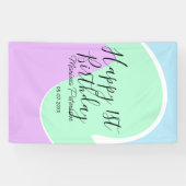 Happy 1st birthday pink green blue acrylic pour  横断幕 (横)