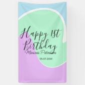 Happy 1st birthday pink green blue acrylic pour  横断幕 (縦)