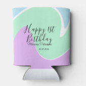 Happy 1st birthday pink green blue acrylic pour  缶クーラー (裏面)