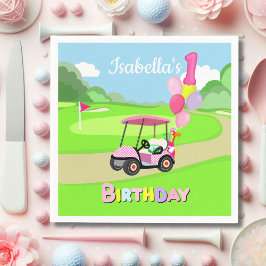 Happy 1st Birthday Polka Dot Pink Girly Golf スタンダードカクテルナプキン