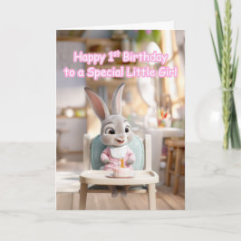 Happy 1st Birthday Special Little Girl Bunny カード