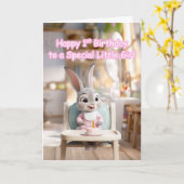 Happy 1st Birthday Special Little Girl Bunny カード (黄色い花)