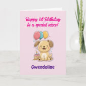 Happy 1st Birthday to a Special Niece, Happy Puppy カード (正面)