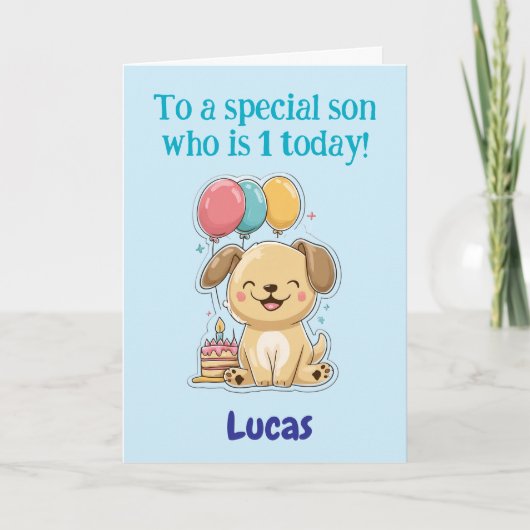 Happy 1st Birthday to a Special Son, Puppy,  Card カード (正面)