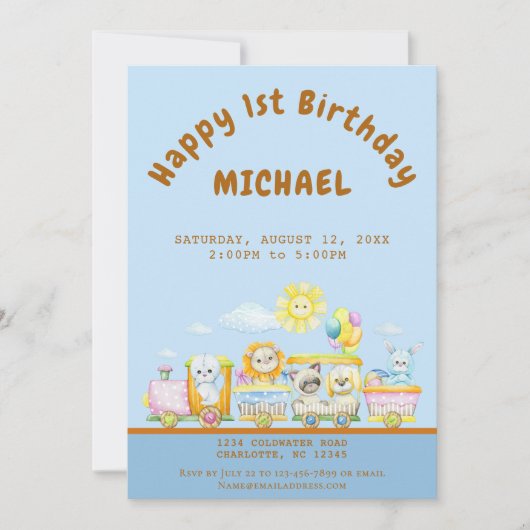 Happy 1st Birthday Train Birthday Party Invitation 招待状 (正面)