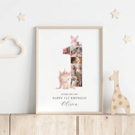 Happy 1st Birthday Unicornフォトコラージュ ポスター