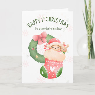  Happy 1st Christmas to Nephew Card カード