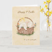 Happy 1st Easter Bunny in Basket Goddaughter カード (黄色い花)
