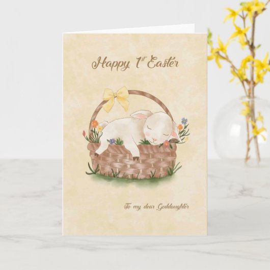 Happy 1st Easter Bunny in Basket Goddaughter カード (黄色い花)