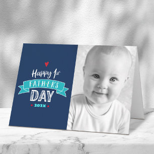 Happy 1st Father's Dayはっきりしたタイポグラフィネイビー写真 カード