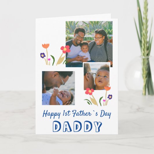Happy 1st Father's Day Daddy Flower 3 Photo カード (正面)