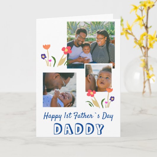 Happy 1st Father's Day Daddy Flower 3 Photo カード (黄色い花)