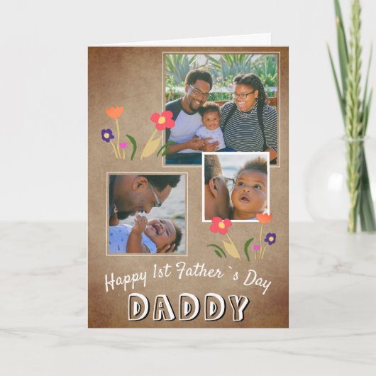Happy 1st Father's Day Daddy Flower 3 Photo カード (正面)