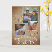 Happy 1st Father's Day Daddy Flower 3 Photo カード (黄色い花)
