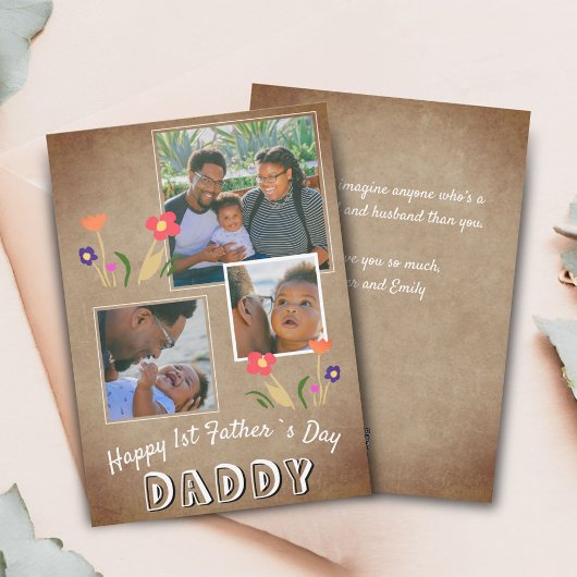 Happy 1st Father's Day Daddy Flower 3 Photo シーズンカード