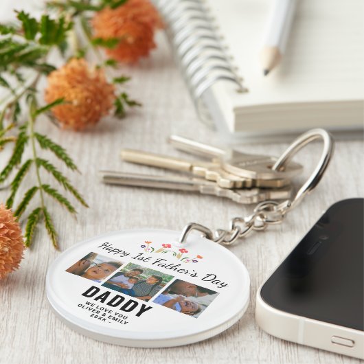 Happy 1st Father's Day Daddy Keepsake 3 Photo キーホルダー (正面右)