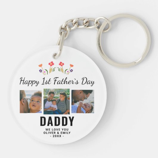 Happy 1st Father's Day Daddy Keepsake 3 Photo キーホルダー (裏面)