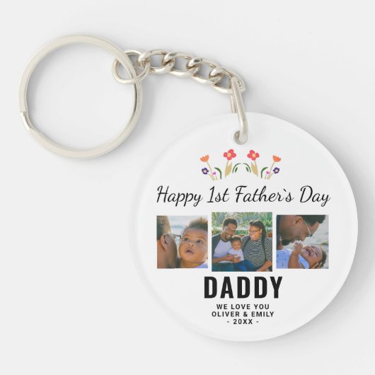 Happy 1st Father's Day Daddy Keepsake 3 Photo キーホルダー (正面)