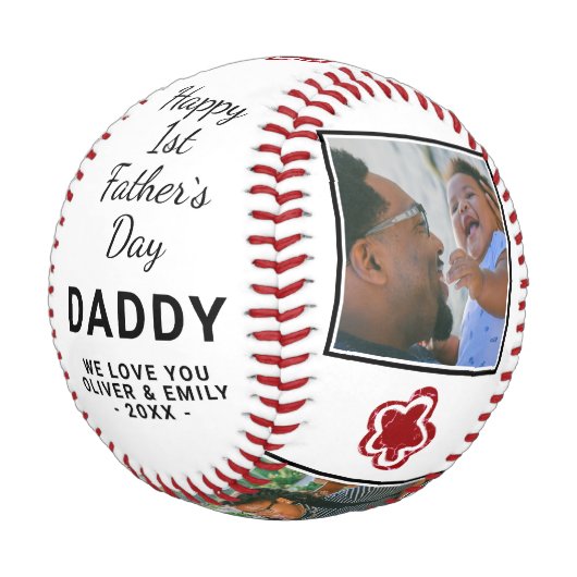 Happy 1st Father's Day Daddy Keepsake 3 Photo 野球ボール (アングル)