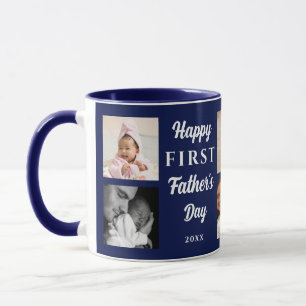 Happy 1st Father's Day Navy Blue 8フォトコラージュ マグカップ
