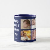 Happy 1st Father's Day Navy Blue 8フォトコラージュ マグカップ (中央)