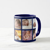 Happy 1st Father's Day Navy Blue 8フォトコラージュ マグカップ (正面右)