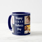 Happy 1st Father's Day Navy Blue 8フォトコラージュ マグカップ (正面左)