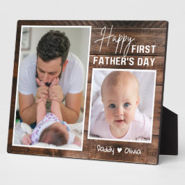 Happy 1st Father's Day New Dad 2 Photo Dark Wood フォトプラーク