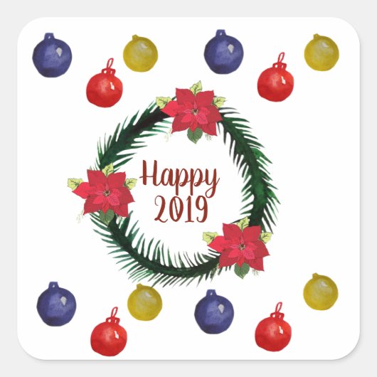 Happy 2019シール スクエアシール (正面)
