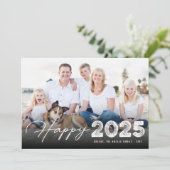 Happy 2025タイポグラフィミニマル新年の写真 シーズンカード (スタンド正面)