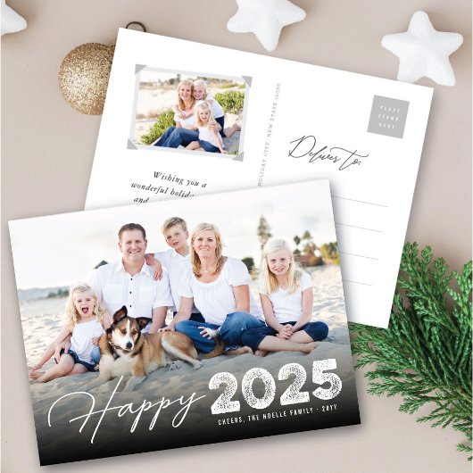 Happy 2025タイポグラフィミニマル新年の写真 シーズンポストカード