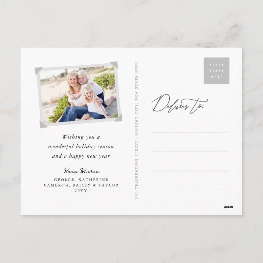 Happy 2025タイポグラフィミニマル新年の写真 シーズンポストカード (裏面)