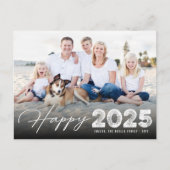 Happy 2025タイポグラフィミニマル新年の写真 シーズンポストカード (正面)