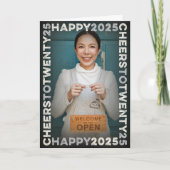 Happy 2025 Blocksフレームタイポグラフィ新年写真 シーズンカード (正面)