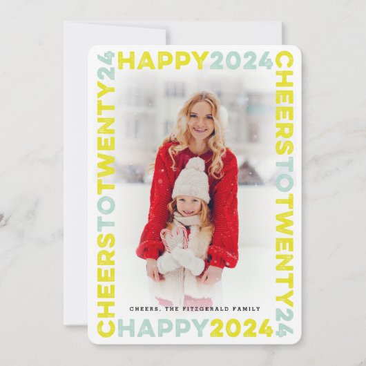 Happy 2025 Blocksフレームタイポグラフィ新年写真 シーズンカード (正面)