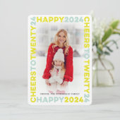 Happy 2025 Blocksフレームタイポグラフィ新年写真 シーズンカード (スタンド正面)