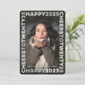 Happy 2025 Blocksフレームタイポグラフィ新年写真 シーズンカード (スタンド正面)