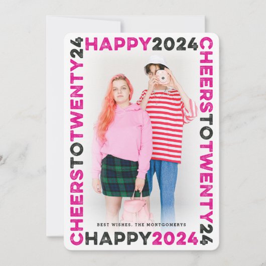 Happy 2025 Blocksフレームタイポグラフィ新年写真 シーズンカード (正面)