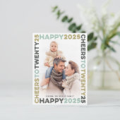 Happy 2025 Blocksフレームタイポグラフィ新年写真 シーズンポストカード (スタンド正面)