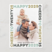 Happy 2025 Blocksフレームタイポグラフィ新年写真 シーズンポストカード (正面)