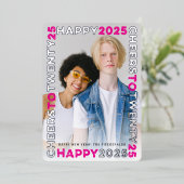 Happy 2025 Blocksフレームタイポグラフィ新年写真 箔シーズンカード (立ち正面)
