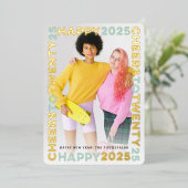 Happy 2025 Blocksフレームタイポグラフィ新年写真 箔シーズンカード (立ち正面)