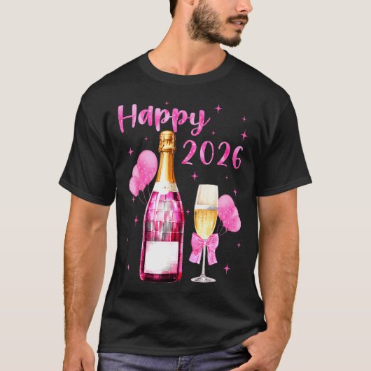 Happy 2026 Cheers To A New Year 2026 Champagne Coq Tシャツ (正面)