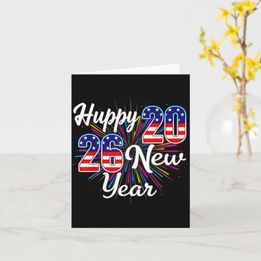 Happy 2026 New Year Patriotic Fireworks Design Par カード (黄色い花)