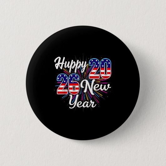 Happy 2026 New Year Patriotic Fireworks Design Par 缶バッジ (正面)