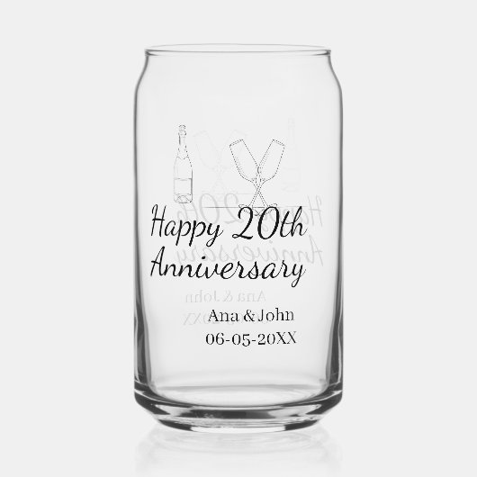Happy 20th anniversary champagne bottle glass name ガラス缶 (正面)