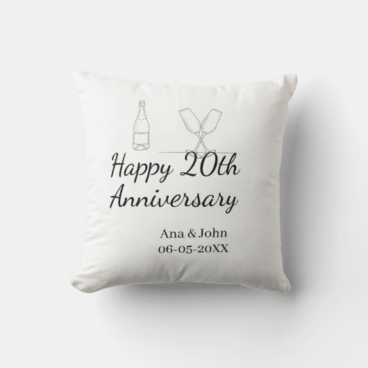 Happy 20th anniversary champagne bottle glass name クッション (正面)