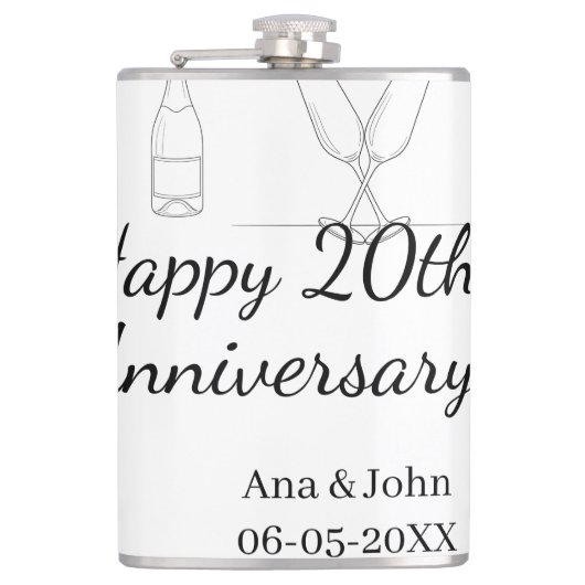Happy 20th anniversary champagne bottle glass name フラスク (正面)