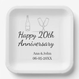 Happy 20th anniversary champagne bottle glass name ペーパープレート